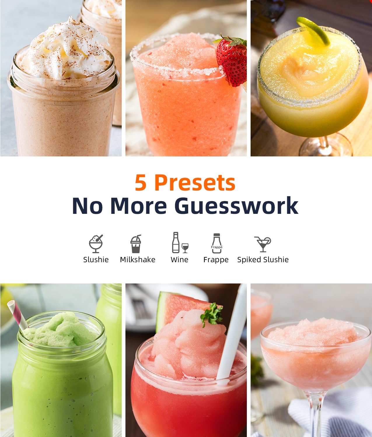 Slushie Maker 2026 met 24-uurs startuitstel en koel houden. Inhoud: 1,9 liter. Automatische frituurfunctie. Bevroren drankenmaker met 5 vooraf ingestelde programma's. Bevroren margarita's, smoothies en meer.