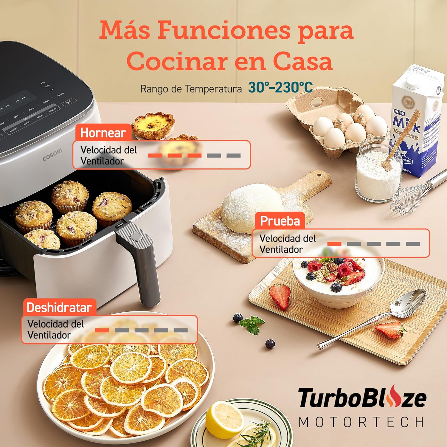 Cosori Turbo Blaze 6L Airfryer, Echte metalen binnenkant, Exclusieve DC-motor, 46% sneller, Temperatuur 30°C tot 230°C, Ideaal voor het braden van vlees, Complete kookprogramma's, Stil 27dB