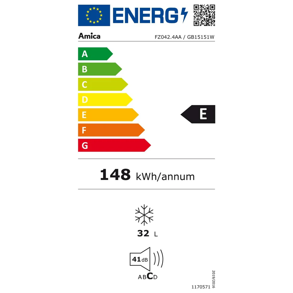 2026 Amica GB15151W diepvrieskist, wit, 32 liter