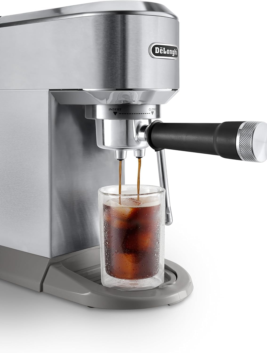 De'Longhi Dedica - RVS pompkoffiezetapparaat voor gemalen koffie of cups, espresso en cappuccino, 1,3 liter reservoir, anti-druppelsysteem, model EC685.M, metaalkleur