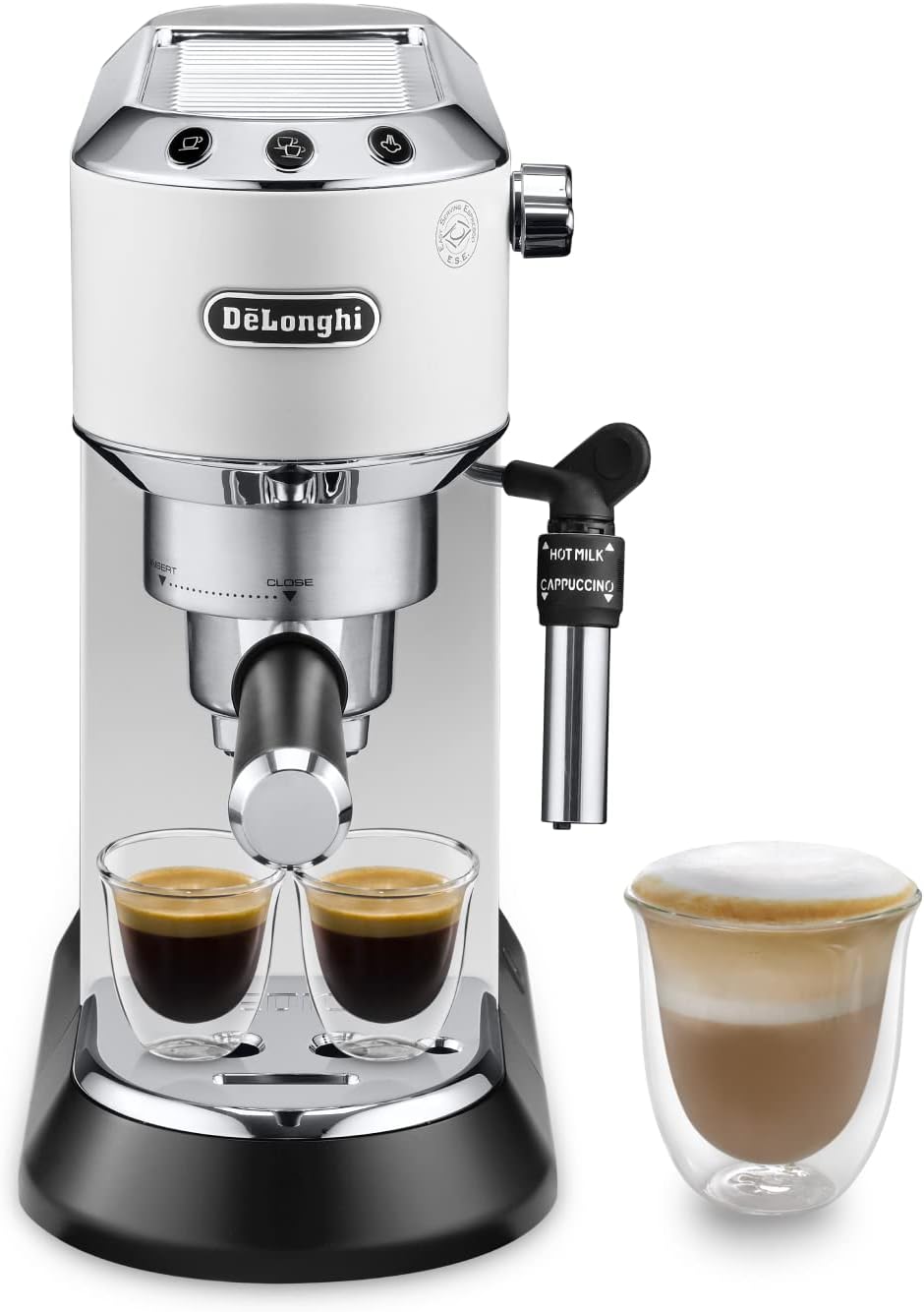 De'Longhi Dedica - RVS pompkoffiezetapparaat voor gemalen koffie of cups, espresso en cappuccino, 1,3 liter reservoir, anti-druppelsysteem, model EC685.M, metaalkleur