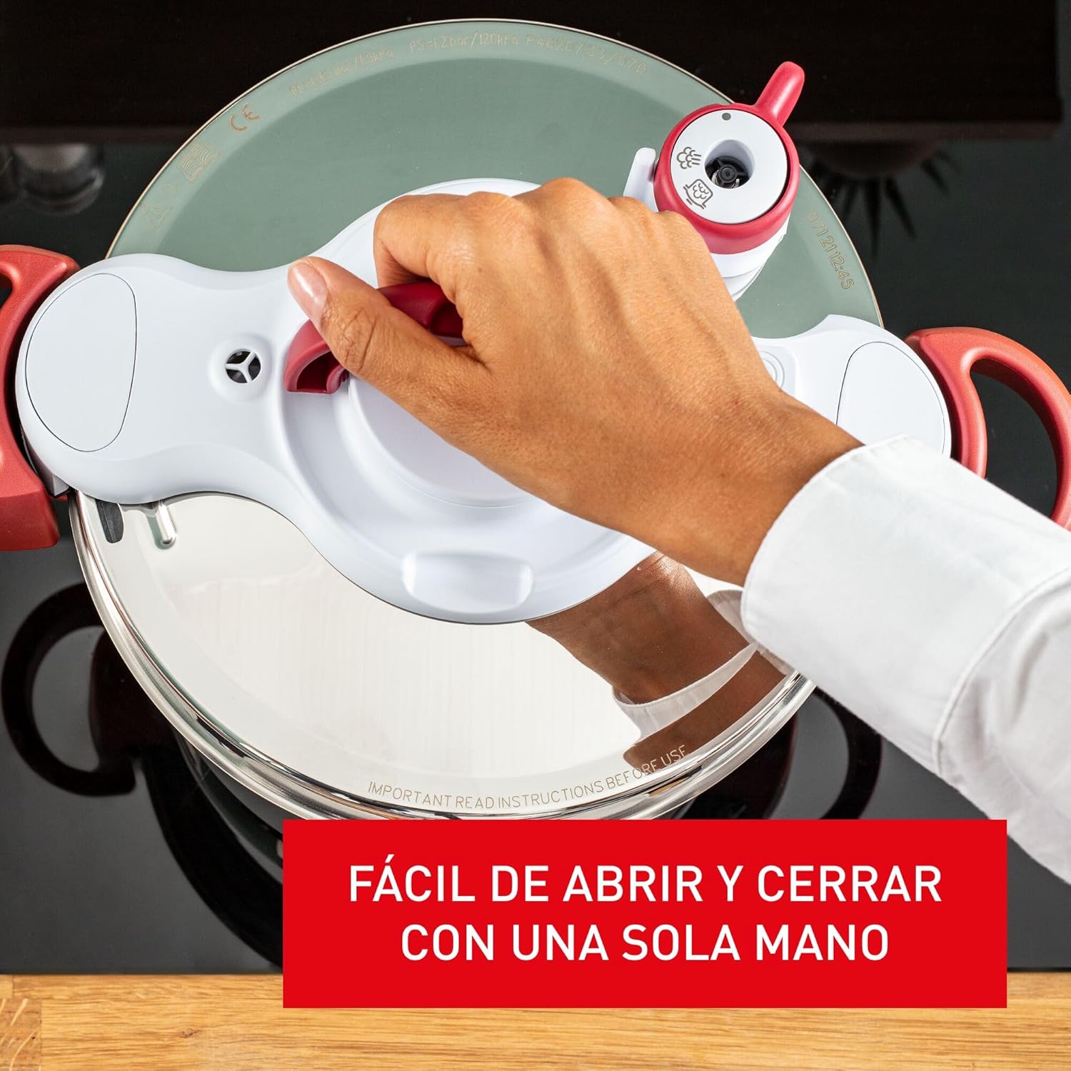 Tefal P47051 Clipso Minut Duo aluminium snelkookpan met 5 veiligheidssystemen en eenvoudige sluiting met één hand, grijs/rood, 5 L