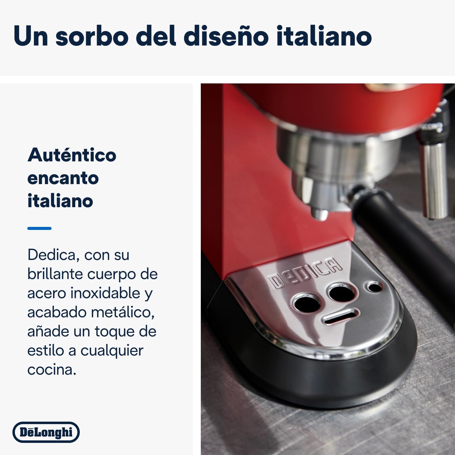 De'Longhi Dedica - RVS pompkoffiezetapparaat voor gemalen koffie of cups, espresso en cappuccino, 1,3 liter reservoir, anti-druppelsysteem, model EC685.M, metaalkleur