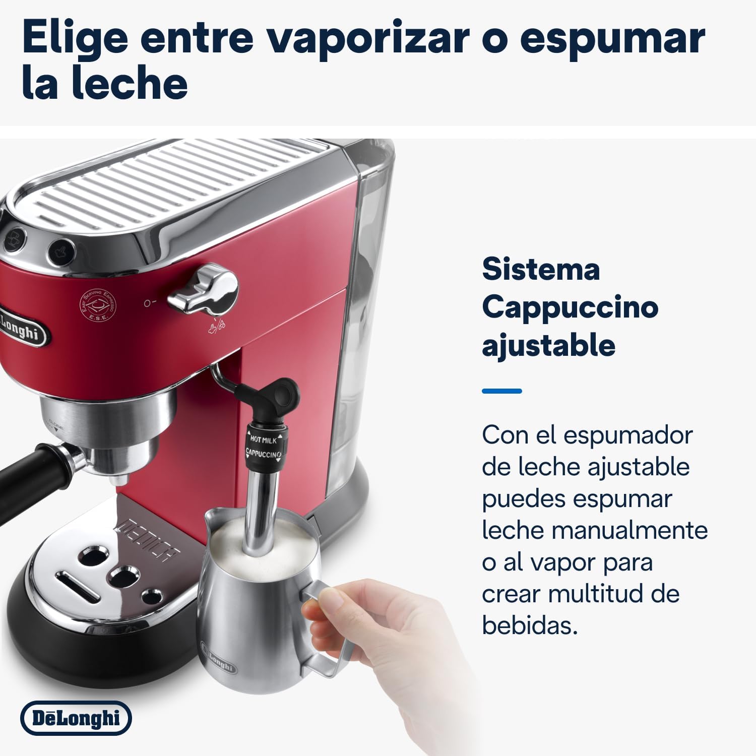 De'Longhi Dedica - RVS pompkoffiezetapparaat voor gemalen koffie of cups, espresso en cappuccino, 1,3 liter reservoir, anti-druppelsysteem, model EC685.M, metaalkleur