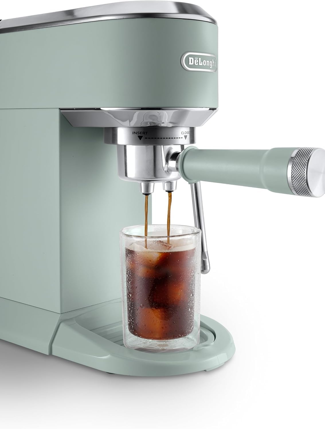 De'Longhi Dedica - RVS pompkoffiezetapparaat voor gemalen koffie of cups, espresso en cappuccino, 1,3 liter reservoir, anti-druppelsysteem, model EC685.M, metaalkleur
