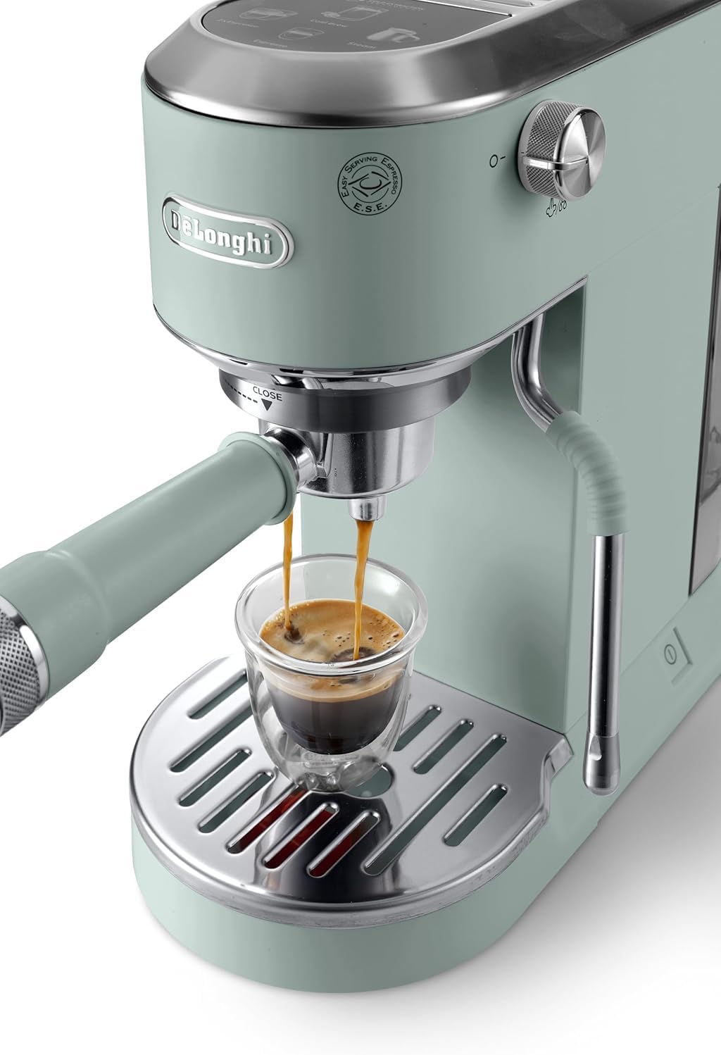 De'Longhi Dedica - RVS pompkoffiezetapparaat voor gemalen koffie of cups, espresso en cappuccino, 1,3 liter reservoir, anti-druppelsysteem, model EC685.M, metaalkleur